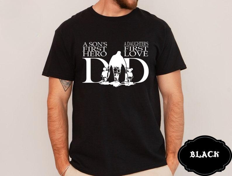 Father s Day T Shirt Dad A Son s First Hero A Daughter s First Love Dad of Both Shirt Matching Father Cotton Y2k Clothes Camisas S разноцветный