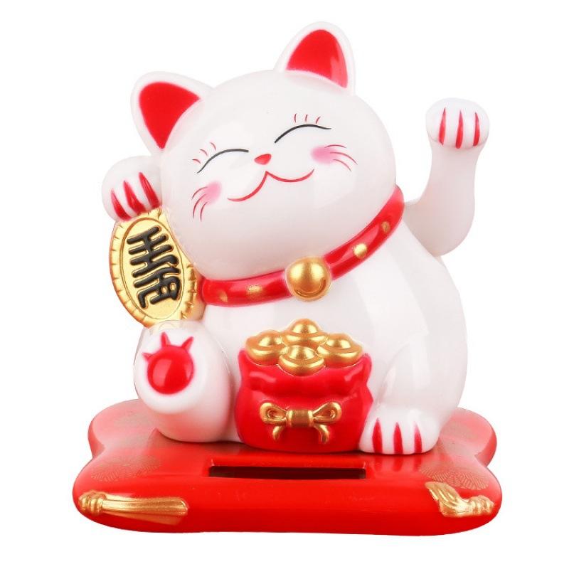 Solar Lucky Cat Welcome Lucky Chinese Cat Wave and Embrace Lucky Cat Pattern for Home Decoration