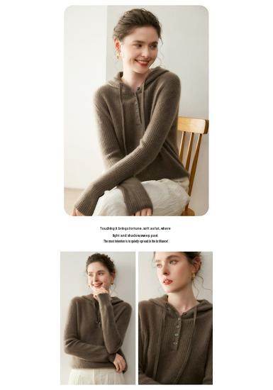 Women's Fashionable Hooded Cashmere Sweater - Versatile, Loose Fit, Short & Long Sleeves, Autumn/Winter Pullover Hoodie.