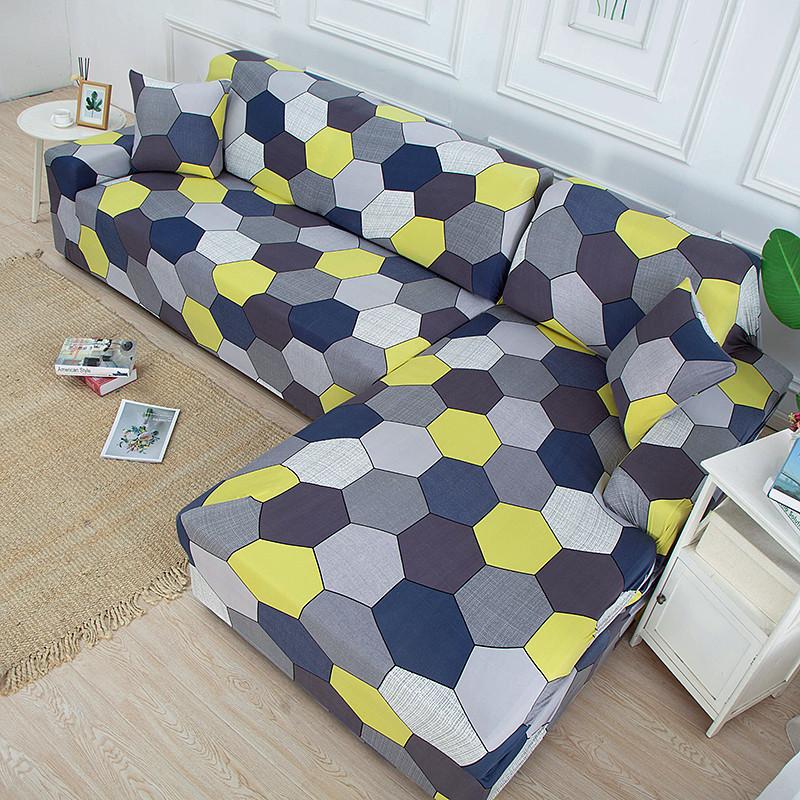 L Shaped Chaise Longue Slipcovers Chair Protector 1/2/3/4 Seat Geometric Sofa Covers for Living Room Elastic Corner Couch Cover