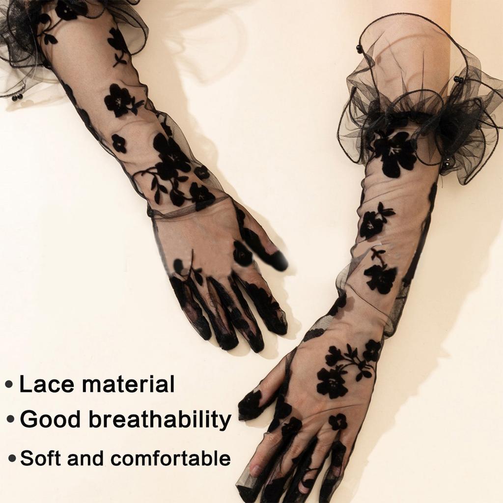 Long Lace Gloves Banquets Dress Gloves Vintage Prom Party Flower Pattern Gloves Elastic Evening Party Adult Gloves