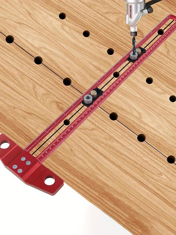 2 In1 Drilling Positioning Scoring Ruler Woodworking Aluminum Scriber Marking T Square Dowelling Jig with 6/10mm Drill Sleeve