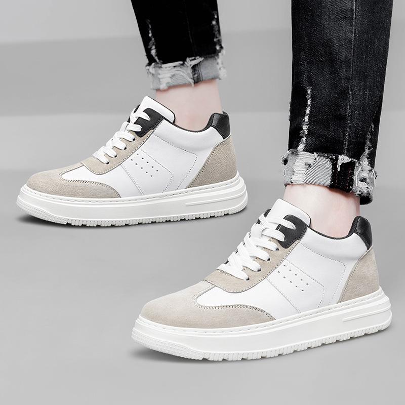 Invisible Height Boost Men's 8cm Breathable Thick Sole Running Casual Dad Shoes, Sports Board Shoes, White.