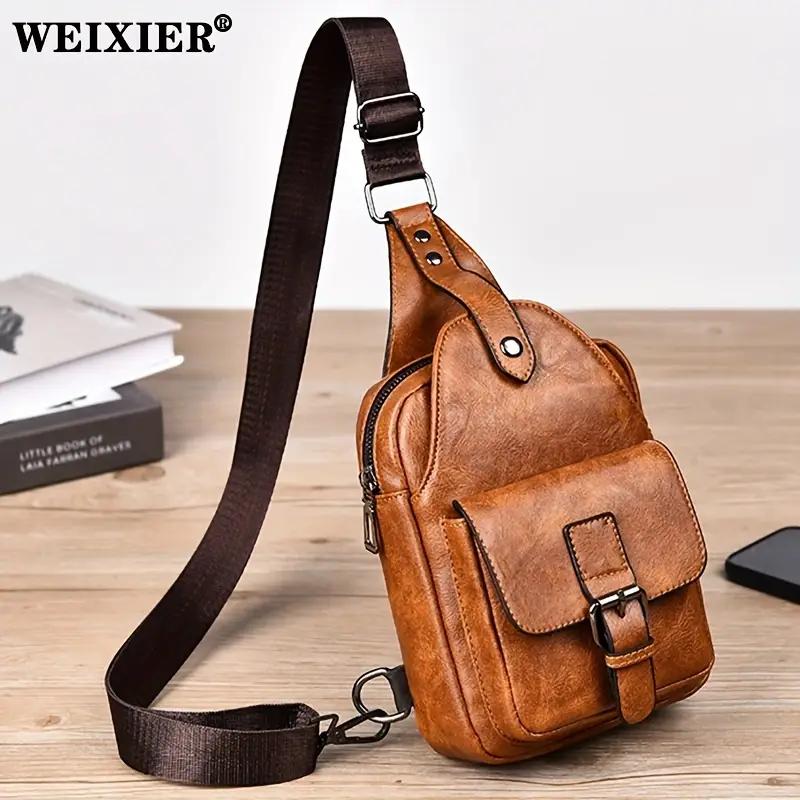 

WEIXIER Повседневная мужская нагрудная сумка в стиле ретро, ​​большая вместительная водонепроницаемая изысканная сумка на ремне, уличная сумка на одно плечо для мужчин