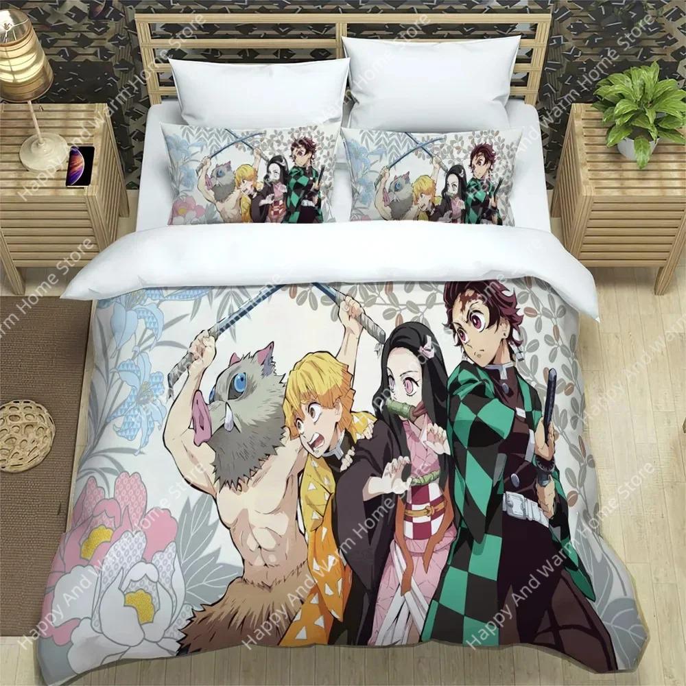 Comforter Demon Slayer Bedding Set Soft Bed Single/Double Japanese Manga Boys And Adolescents