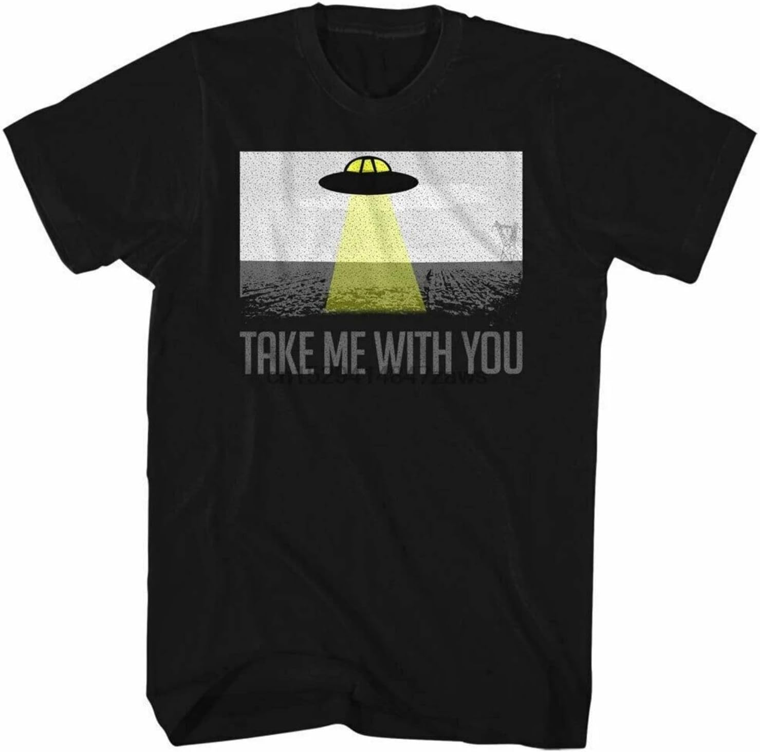Cosmic Society Take me with You Mens T Shirt Flying UFO Spaceship Beam Alien M чёрный