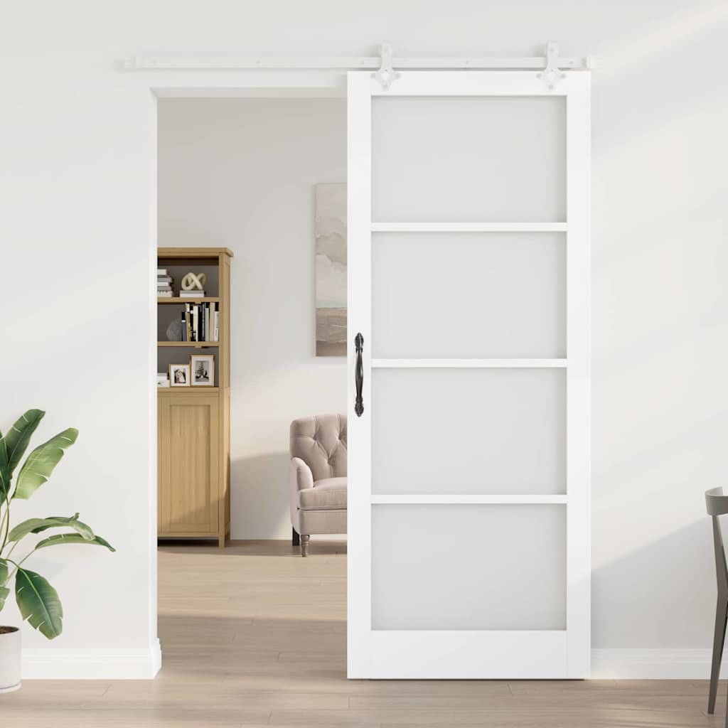 Sliding Door White 93 x 232 cm Solid Pine Wood and Glass