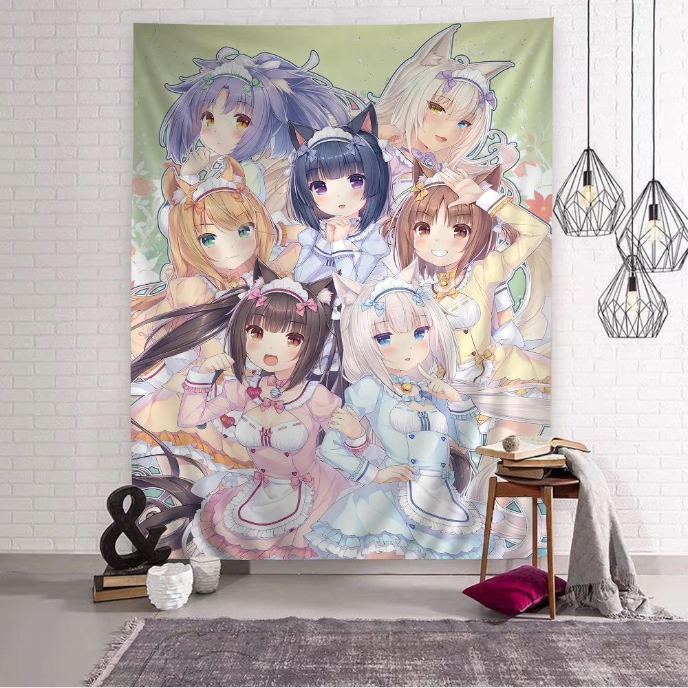 VIKAMA Nekopara Anime Cat Girl Maid Tapestry Harem Design Kawaii Bedroom Wall Decor Ideal for Photo Backdrops And Room Styling