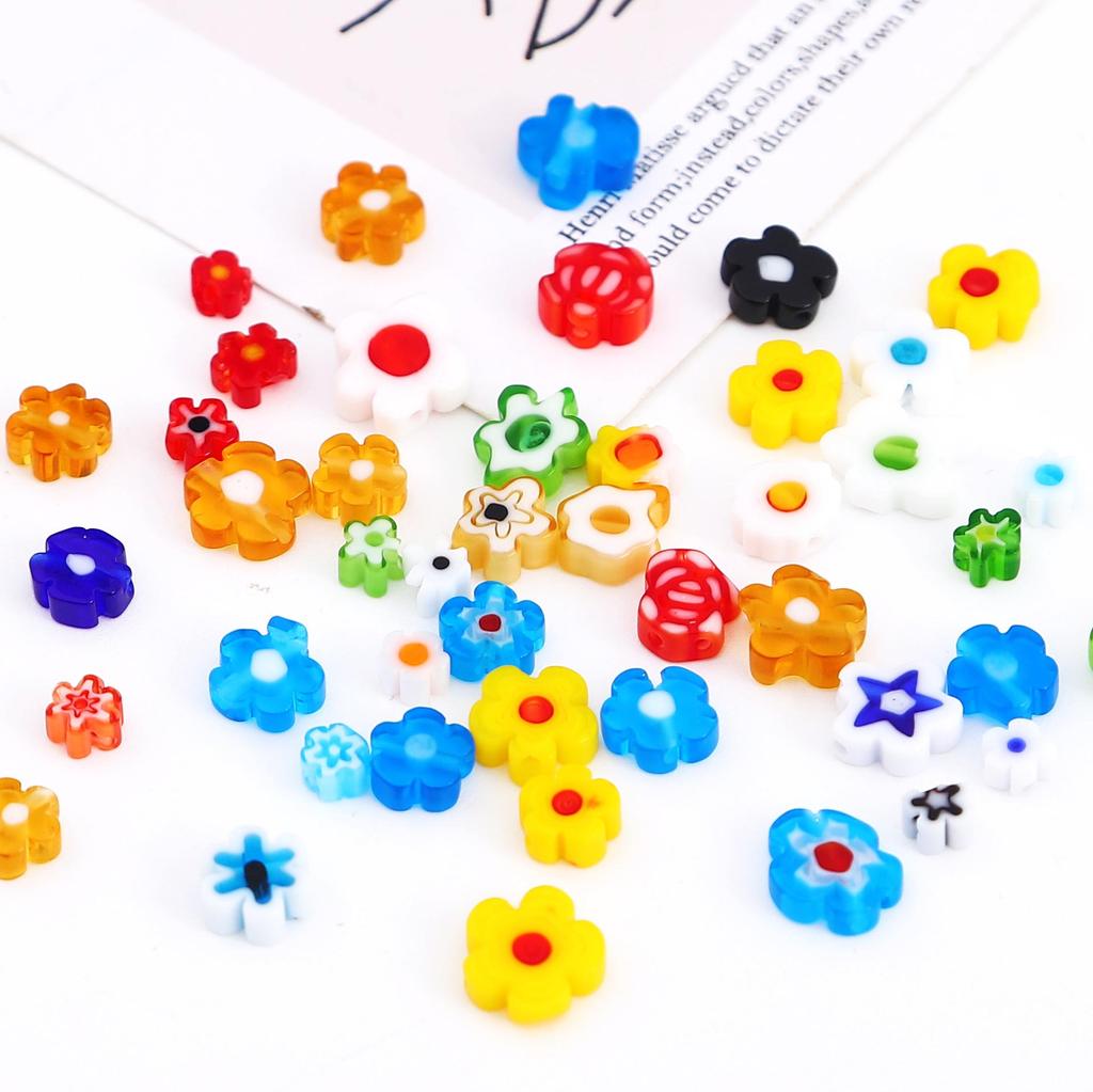 45-Piece Millefiori Glass Flower Beads for Handmade DIY Necklace, Bracelet, and Earring Jewelry