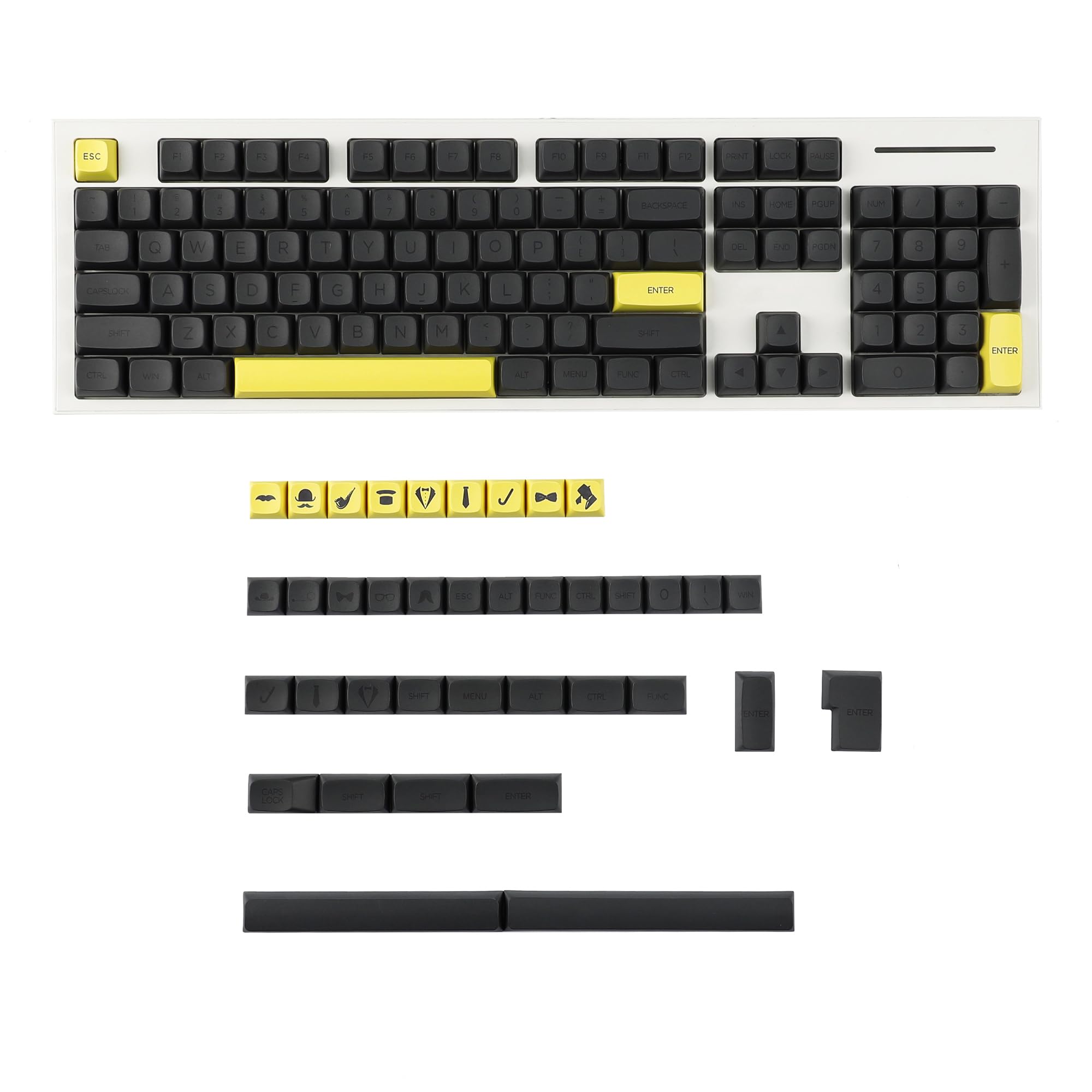 

YMDK 125 ZDA Profile XDA v2 Dye Sub PBT Gentleman Yellow Gray Keycaps for 104 TKL 60% 96 84 68 64 MX Switch Keyboards