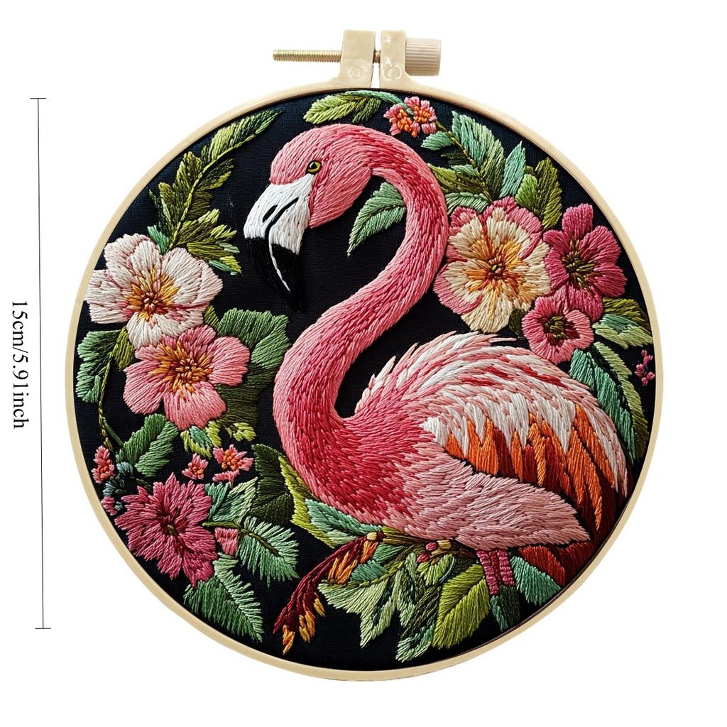 1 Stk. Flamingo- und Blumenmuster DIY Stickset für Anfänger