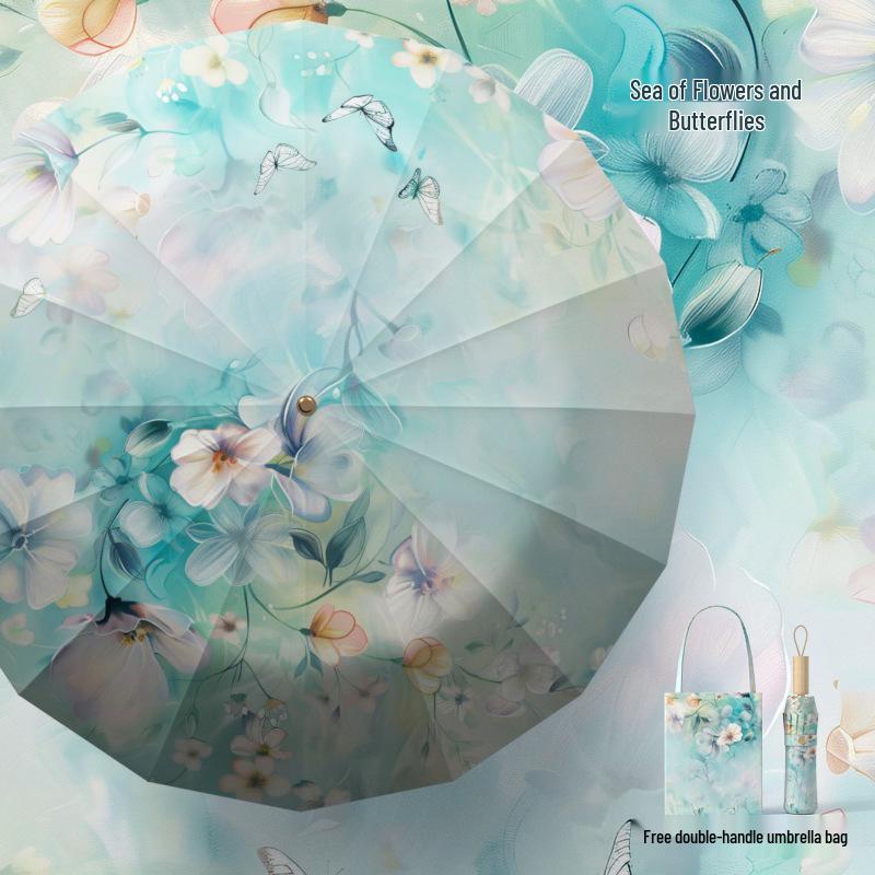 32-Bone Folding Dual-Use Women's Umbrella - Sun & Rain Protection, Anti-UV, Enlarged, Reinforced, Thickened Sunshade