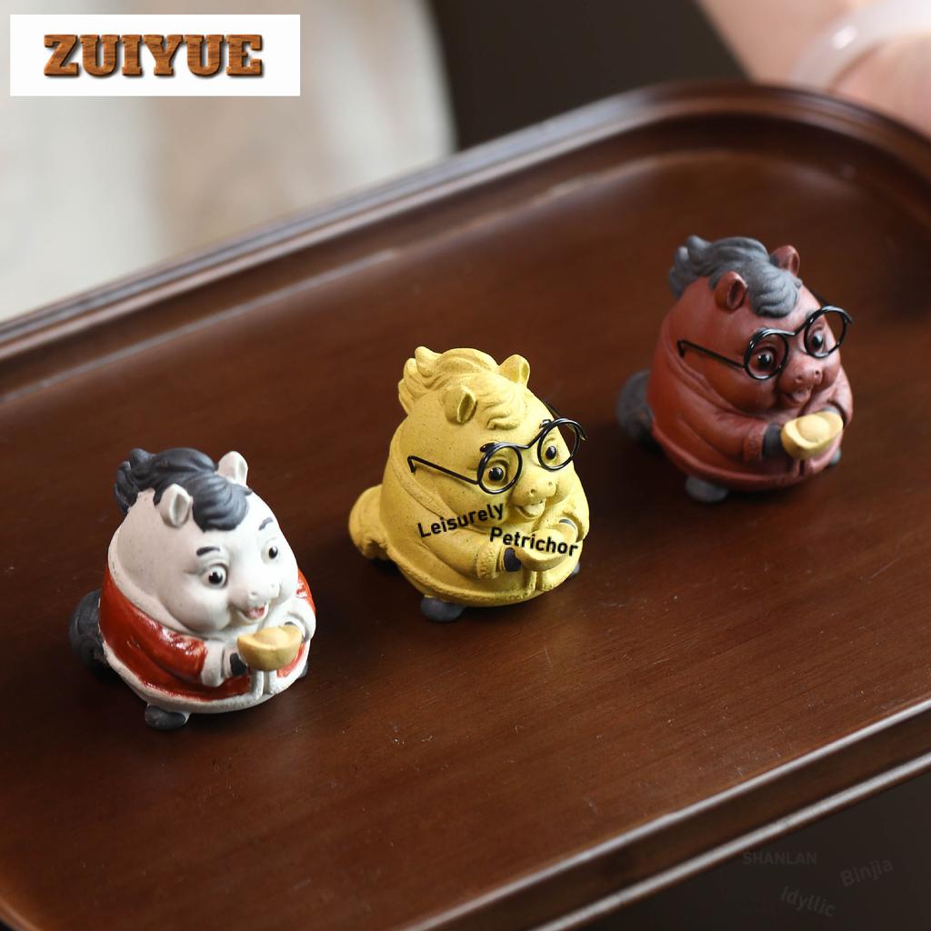 Yixing Purple Clay Lucky Horse Tea Pet Handmade Flowerpot Landscaping Tea Figurine Play Toys Tea Statue Ornaments Workmanship