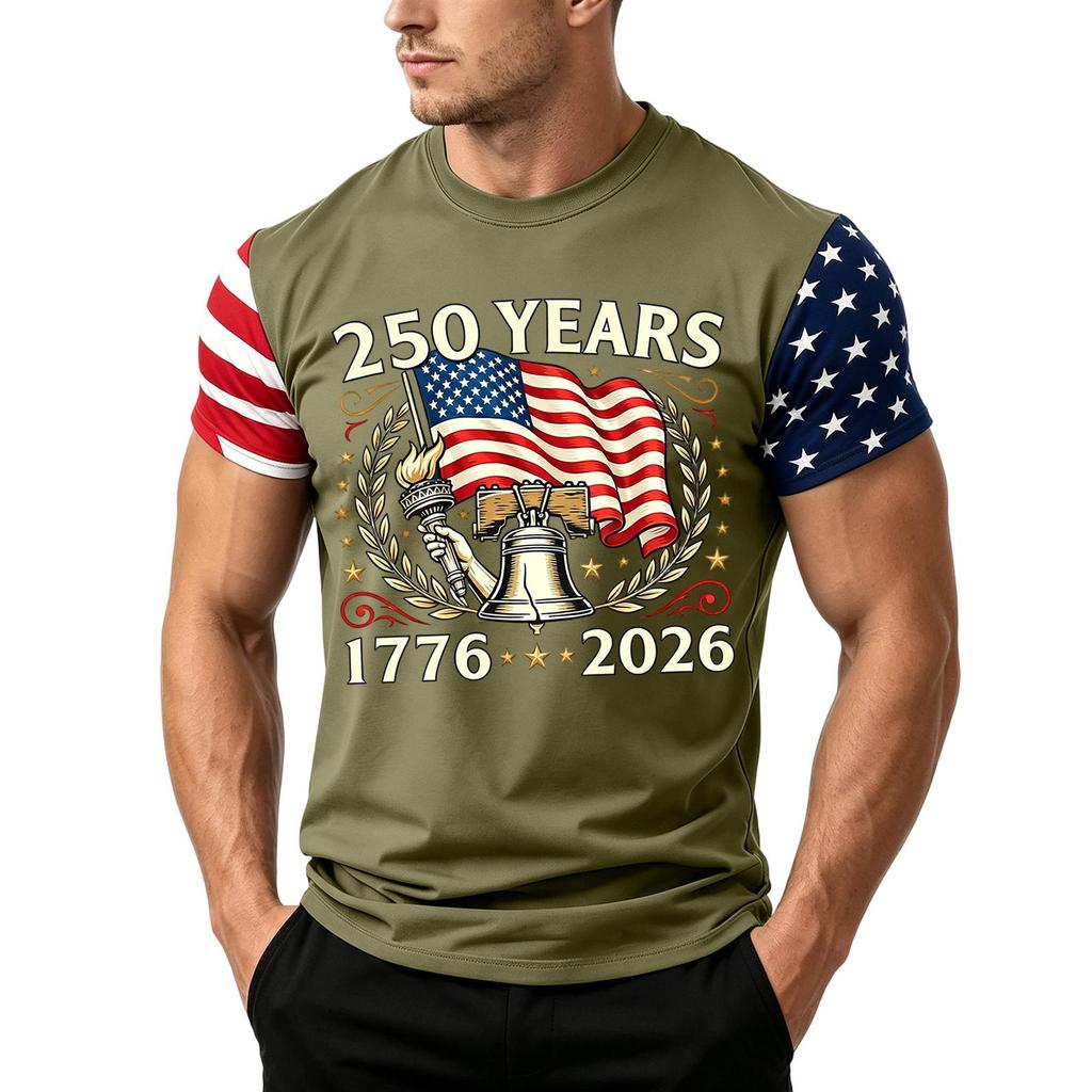 Herren Lockere Passform Kurzarm Freizeit T-Shirt Unabhängigkeitstag Flaggenaufdruck Sommer Tägliches Tragen Leichtes Bequemes Oberteil