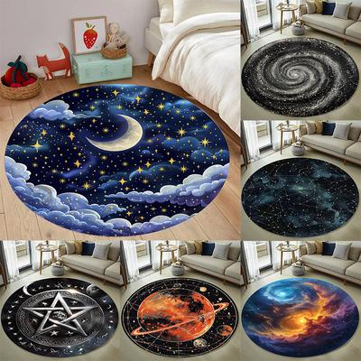 Tappeto Luna e Stelle Crescenti Tappeto Rotondo Tappetino Antiscivolo per Soggiorno Camera da Letto Tappeti Cerchiati Tappeto Rotondo Lavabile in Lavatrice Decorazione