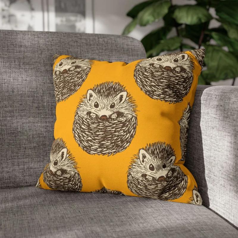 Cute Hedgehog Pattern DoubleSided Throw Pillowcase Decorative Square Cushion Cover for Sofa and Living Room