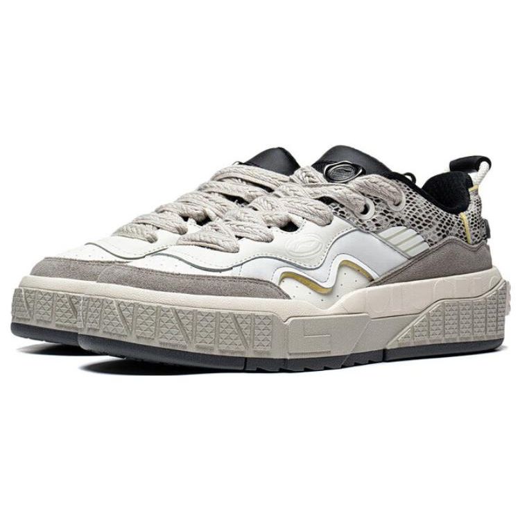 Li Ning 001 Unblock Comfortable Versatile Non-Slip Wear-Resistant Breathable Low-Top Skate Shoes Men Sneakers Off-White Gray AGCT095-3