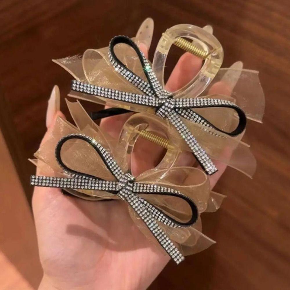 New Crystal Diamond Bow Hair Claw Clip Elegant Korean Rhinestone Shark Clip Hairpin Hair Clamp Hair Accessory for Women Pan Hair