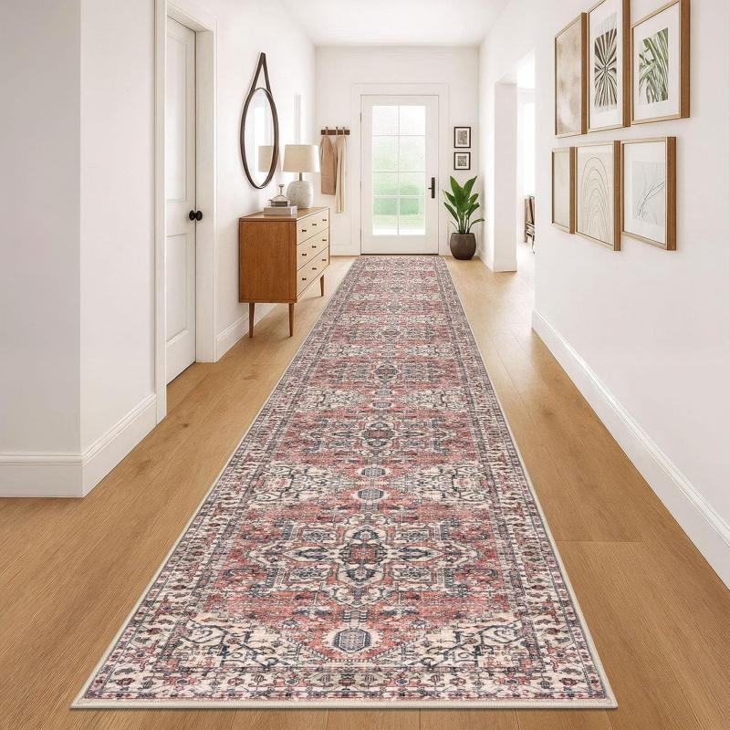 Vintage Persian Runner Rug, Non-Slip Hallway Carpet,Traditional Oriental Pattern Long Floor Mat for Entryway  Home Decor