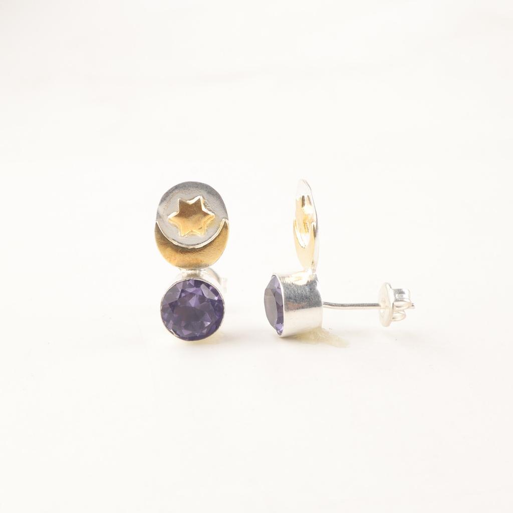 Natürlicher Iolith Edelstein 925 Sterling Silber Schmuck Handgefertigte Steckerohrringe 0,8" EE-141-19