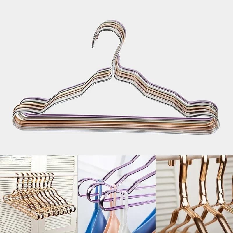 5Pcs/set Metal Clothes Hanger Suit Clothes Rack Clothes Adult Rack Slip-seamless Closet Organizer Aluminum Alloy Home Supplies