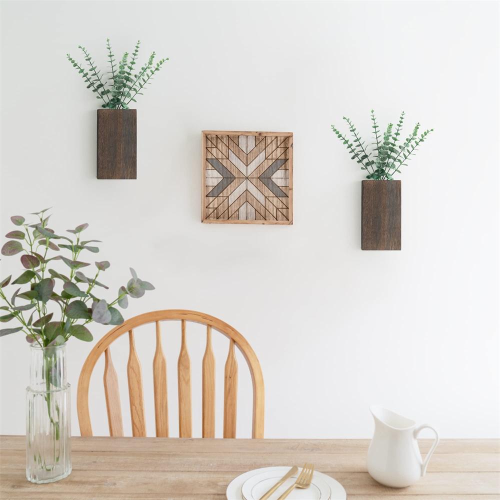 2pcs Wood Wall Planter Farmhouse Wall Plant Pocket Vases with Artificial Eucalyptus Wall Hanging Plant Holders for Dried Flower