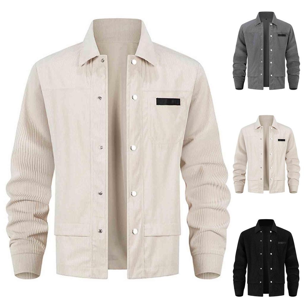 Heren Casual Effen Corduroy Reversjas, Heren Losse En Zachte Stof Knoopoverhemdjas