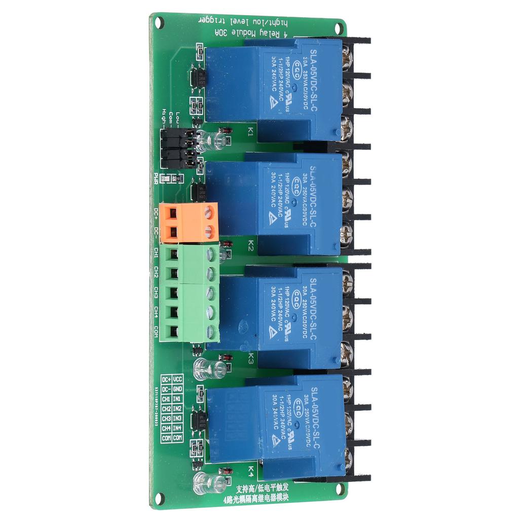 4-Kanal-Relaismodul, 30 A, Hoch-/Niedrigpegel-Stromrelaismodul mit Isolations-Optokoppler, 5 V