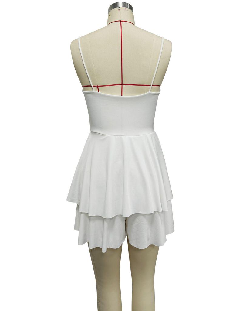 2026 European & American Sleeveless Sexy Slimming Spaghetti Strap Summer Dress for Women - Solid Color Beach Style