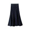 High-Waisted Navy Blue Plaid Fishtail Long Skirt - Slimming & Thickened for Autumn/Winter Women's Collection