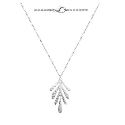 [Q4152] - Silver Necklace 'Cleopatra' Silver (rhodium Plated) Hammered - 30x15 Mm (leaf)