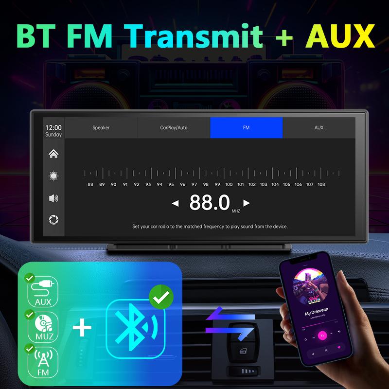 11.26Inch 4K Dash Cam Rotating Lens Video Recorder Dashboard Car DVR Wireless Carplay Android Auto FM BT AUX GPS Parking Monitor