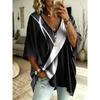 Plus Size Women's Simple Floral Pattern Printed V-neck Top Three-quarter Sleeves Loose Plus Size Casual Daily T-shirt