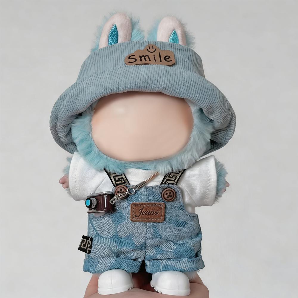 Doll Clothes Outfit Cowboy Overalls Set With Hat Accessory For 17cm Labubu V1V2V3 Cotton Toys Decoration Mini Doll Clothes Party