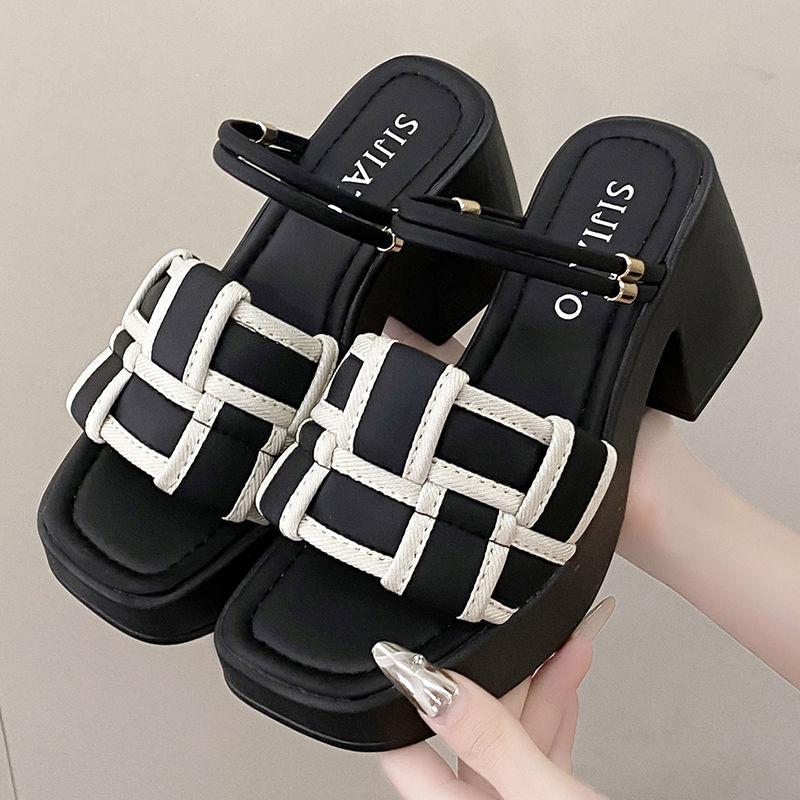 Square Heels 9CM Open Toe Sandals for Women Vintage  Designer On Offer Luxury 2025 Casual Summer Woman Shoes  Beach Shoes