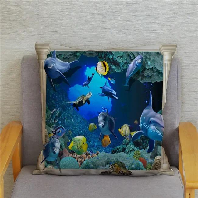 Cushion Cover Ocean Dolphin Pattern Underwater World Print Pillow Kids Sofa Home Decor