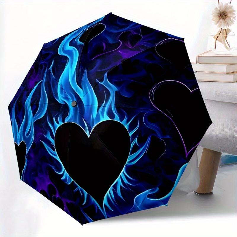 1pc Heart FlameAutomatic Folding Umbrella, Portable & Foldable Design with 8 Ribs, Casual Outdoor Accessory Yy250804291