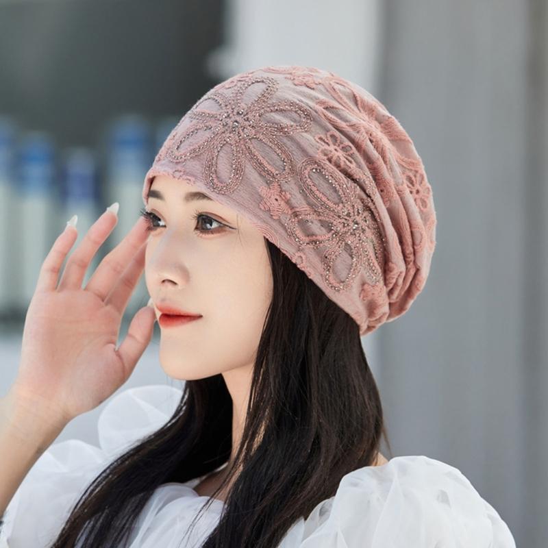 Breathable Crochet Brimless Hat for Spring and Autumn Comfortable Polyester Fabric Skull Hat for Women Daily Outfit
