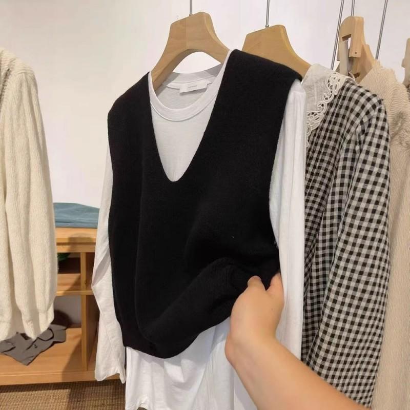 Korean Style 100% Wool V-Neck Knit Vest Women Winter Sleeveless Cardigan Layering