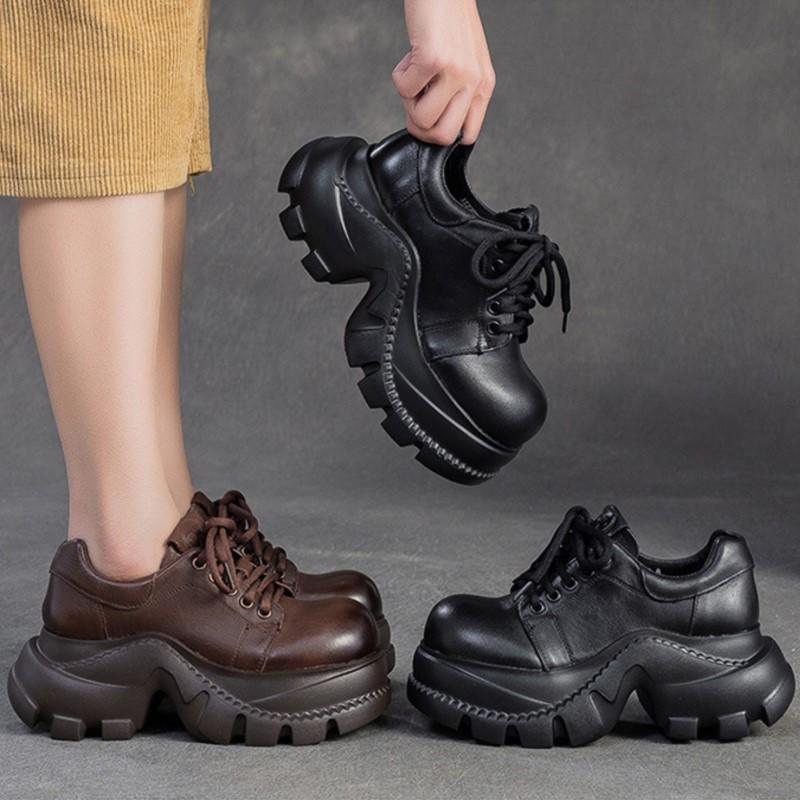 Fashion GKTINOO British Style Platform Shoes Autumn Winter 2025 New Commuting Height Increasing Genuine Leather Lace Up Women's Shoes