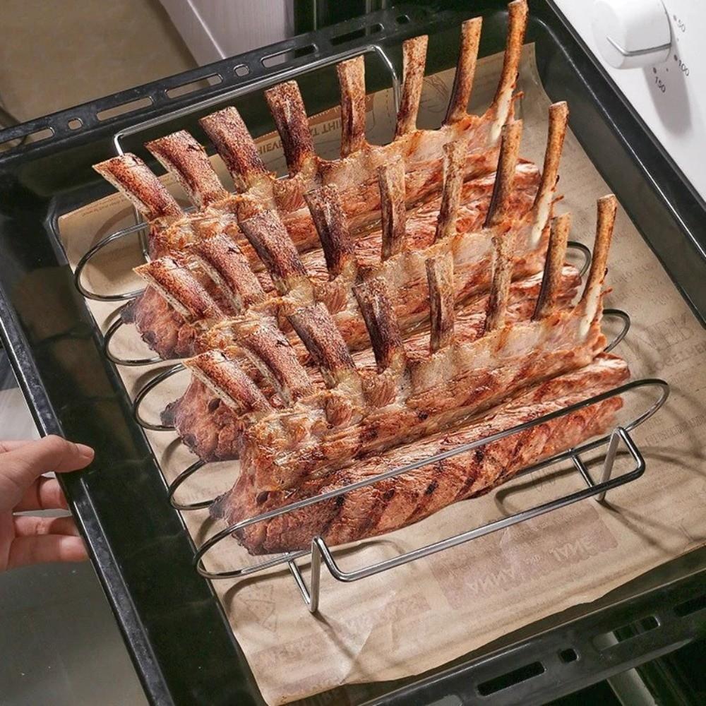 Extra Long BBQ Rib Racks Carbon Steel Grilling Stand Multi-Purpose Ribs Grill  Barbecue Cooking