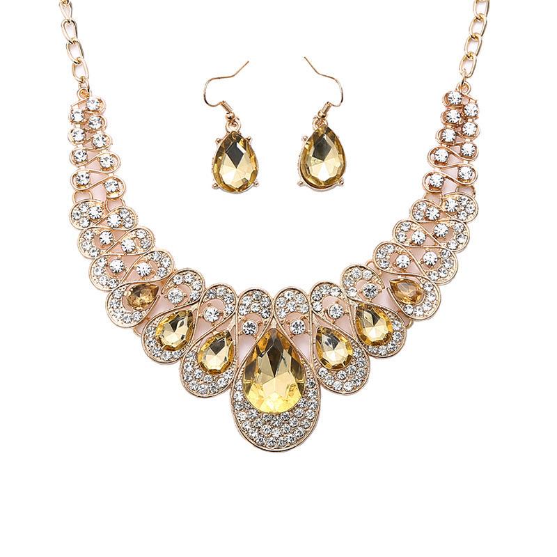 Cross-border Jewelry Wish Explosion, Amazon Hot Sale, European and American Big Gem Exaggerated Necklace Set, Jewelry Set