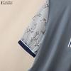 ZANZEA Women Casual Stand Collar Splice 3/4 Sleeve Loose Blouse