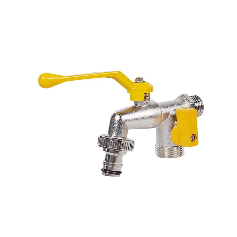 1 Piece Thread Alloy Sink Tap Yellow Double Head Water Faucet Garden Irrigation Watering Valve Switch Washing Machine Accessory