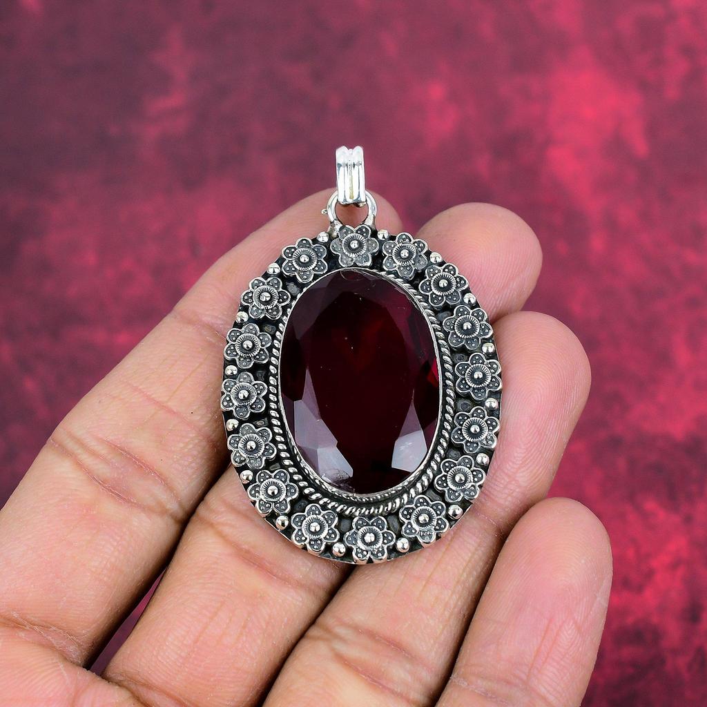 Red Garnet Pendant, 925 Solid Sterling Silver Jewelry, Gemstone Pendant, Gift For Her Handmade Dainty Jewelry