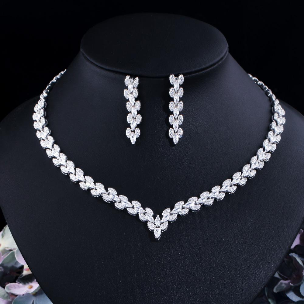 Trendy Classic Jewelry Necklace Earrings Set, Bridal Necklace Set Chain