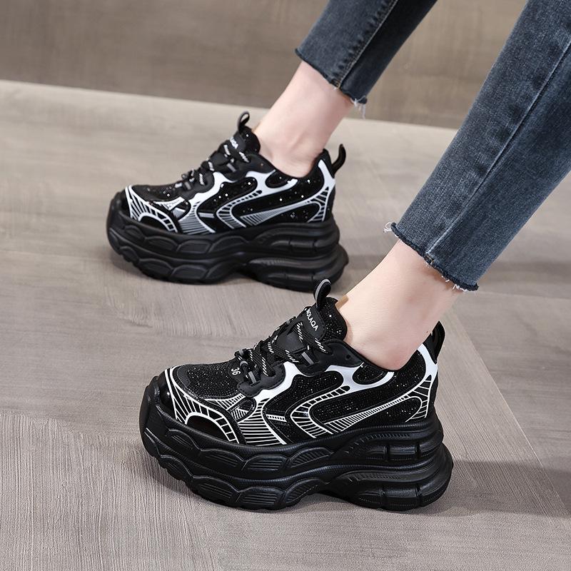TW1279-2 Women's Thick Sole Rhinestone Dad Shoes - 2024 Versatile Autumn Fashion