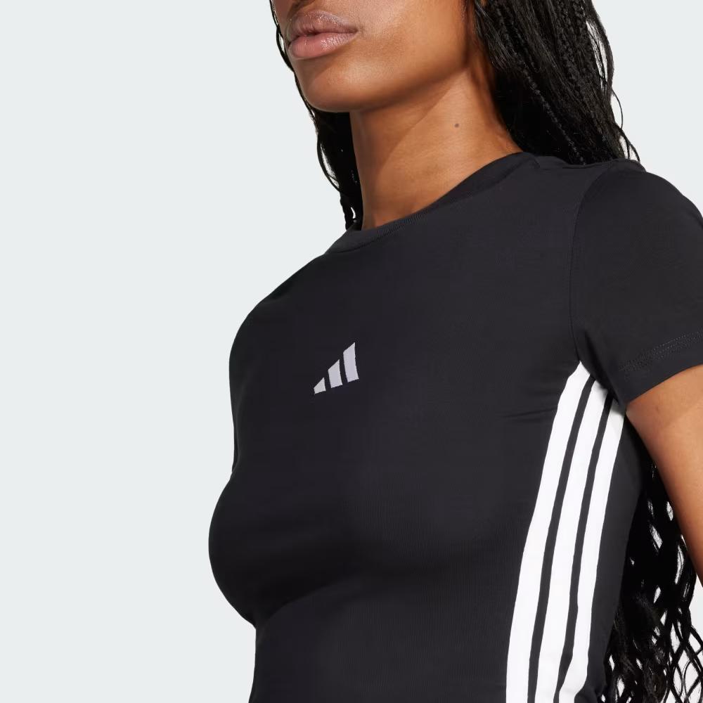 adidas Womens Essentials 3-Stripes Slim Baby T-Shirt Black/White Women Streetwear JC8325