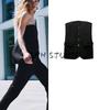 Spring New Women's Clothing Black Commute Leisure Decorated Row Button Cold-Shoulder Bodycon Corset Tops 4387326