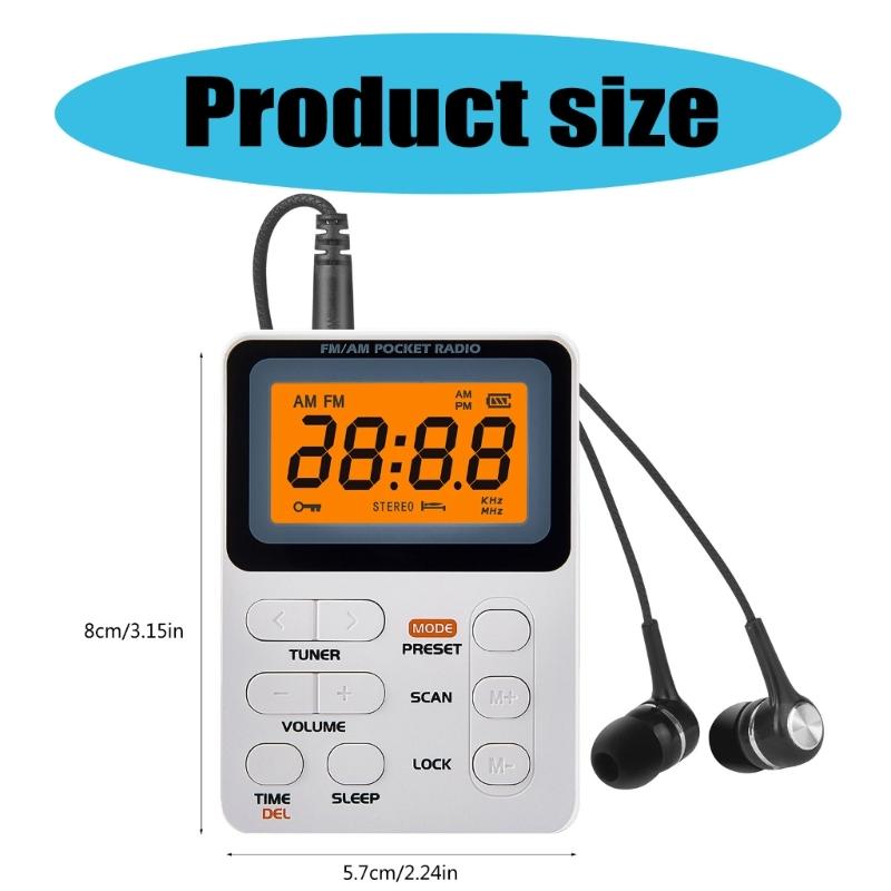 Pocket AM FM Radio Portable Reception Rechargeable Battery Digital Tuning Radio with Stereo Earphone Large LCD Screen